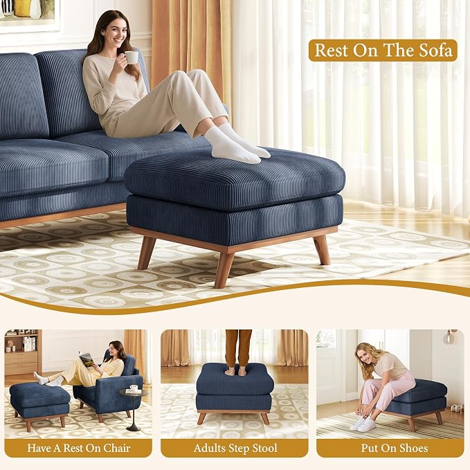 Vesgantti Large Ottoman for Modular Sofa, 29.5" Corduroy Ottoman - Image 6