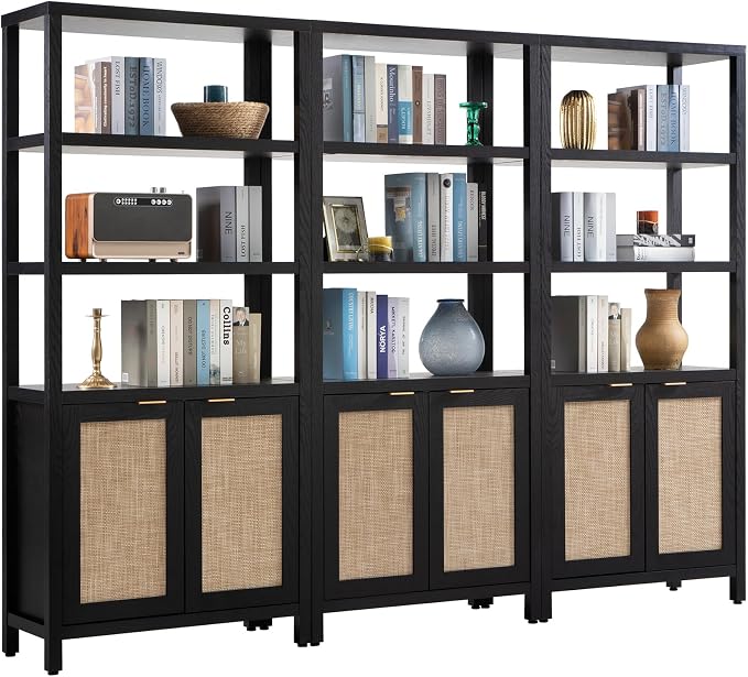 SICOTAS Bookshelf 5 Tier Book Shelf Rattan Boho 71" Tall Bookcase by SICOTAS