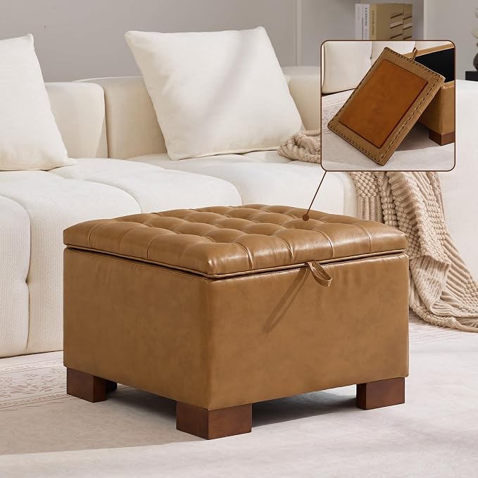 WUTUTUEE 24" Faux Leather Square Storage Ottoman by WUTUTUEE