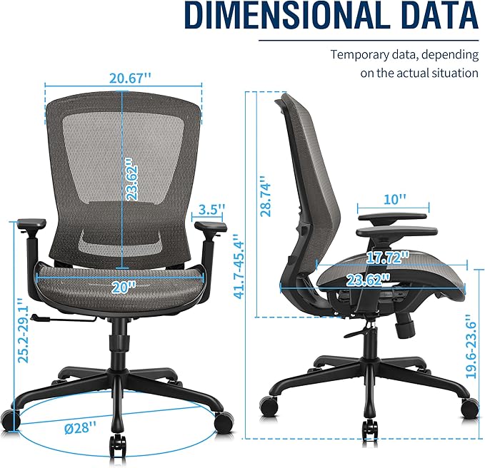 ELABEST T96 Mesh Office Chair, Ergonomic Computer Desk Chair, Sturdy Task - Image 3