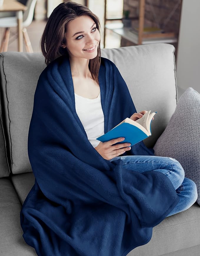 Utopia Bedding Ultra Soft Fleece Bed Blanket Throw Size Navy | Microfiber Plush - Image 4