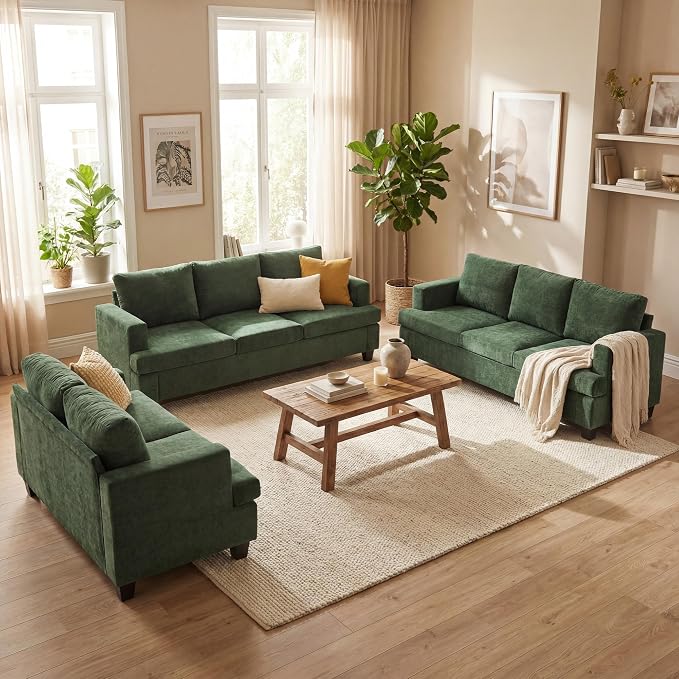 YOUDENOVA Sofa, 3 Piece Set Comfy Sofa, Loveseat & 2 3-Seater Couch by YOUDENOVA