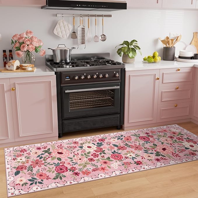DUKINO 2x6 Runner Rug for Hallway, Washable Kitchen Rugs Non Slip, Floral - Image 5
