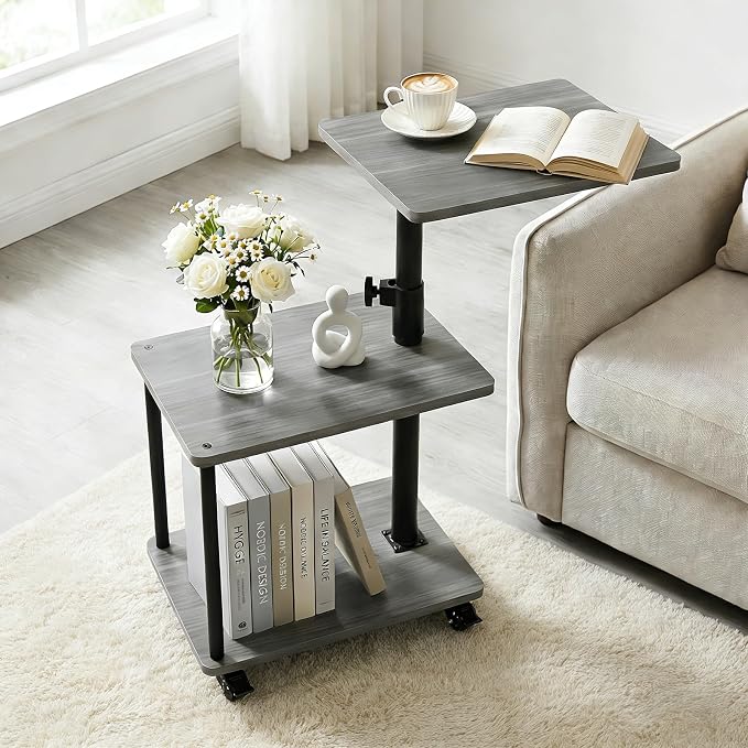 Swivel Side Table for Small Spaces, Adjustable Height End Table for Different by Bingyouth