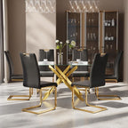 7-Piece Dining Table Set for 6, Modern Rectangular Glass Table - Image 3