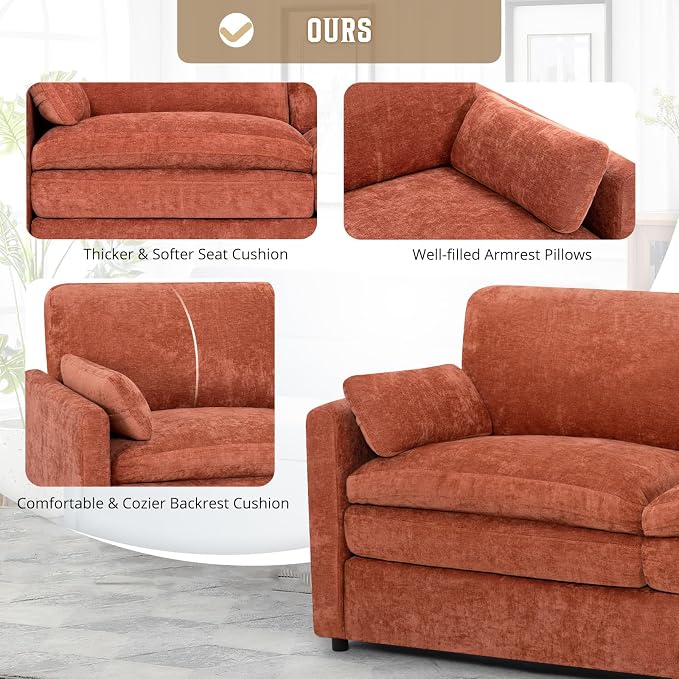 Classic Chenille Sofa Set with 2 Extra Armrest Pillows, Loveseat and 3-Seat - Image 5
