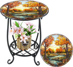 Cinnvoice Outdoor Side Table Round Small Mosaic Patio Accent Indoor End Plant - Image 7