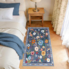 Floral Washable 2x4 Area Rugs Runner Entryway Hallway Blue/Grey | Flower Carpet - Image 8