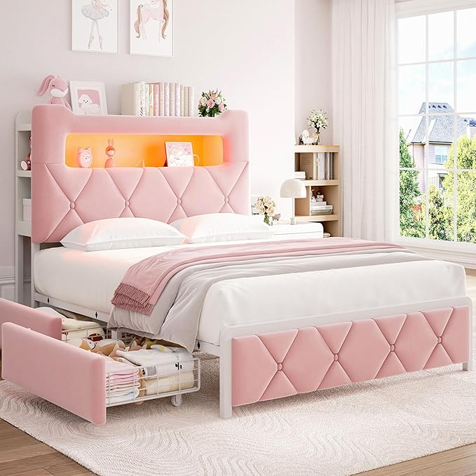 Queen Upholstered LED Bed Frame by JOCOEVOL