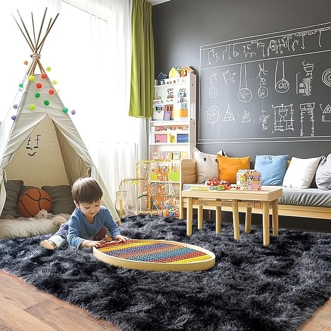 Pionblank Large Rug for Living Room 6x9, Modern Shag Area Rug, Dark Grey | Soft - Image 4