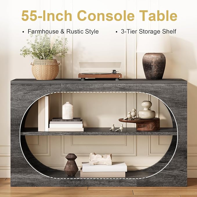 Console Table, 55-Inch Entryway Tables 3-Tier Wood Narrow Sofa Tables - Image 4