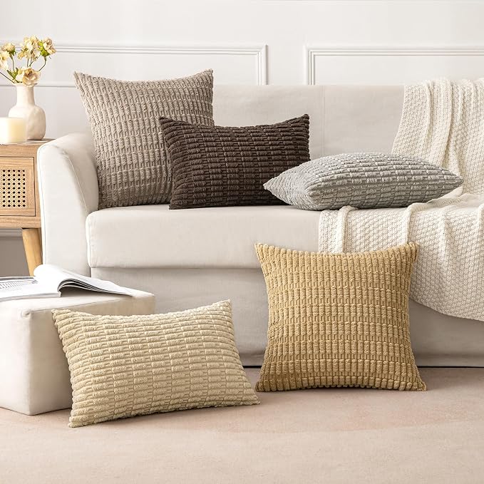 MIULEE Euro Sham Corduroy Decorative Throw Pillow Covers 22x22 Tan Set of 2 | - Image 5