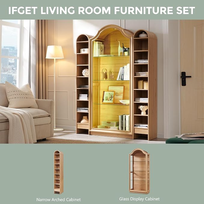 IFGET 72" Arched Glass Display Cabinet, Modern Curio Cabinet - Image 6