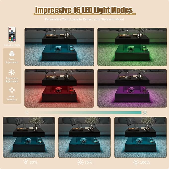 HedoAjim Small Black Led Coffee Table - Image 4