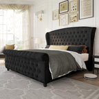 AMERLIFE Queen Size Platform Bed Frame, Velvet Upholstered Sleigh Bed by AMERLIFE