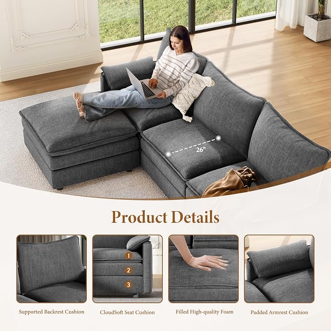 Vesgantti Large Modular Sectional Sofa, Big Comfy Cloud Couch - Image 4