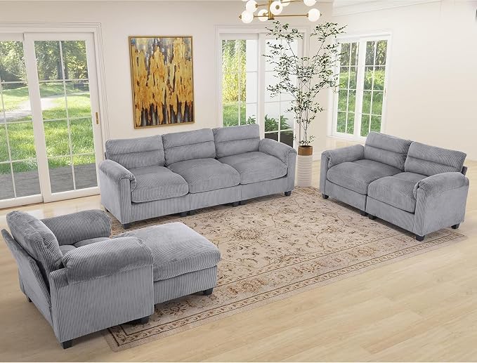 HAOMARKETS Corduroy 2-Piece Sofa Set, Upholstered Ottoman and Accent Chair Sofa - Image 7