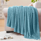 BEDELITE 3D Ribbed Washed Blue Fleece Throw Blanket by BEDELITE
