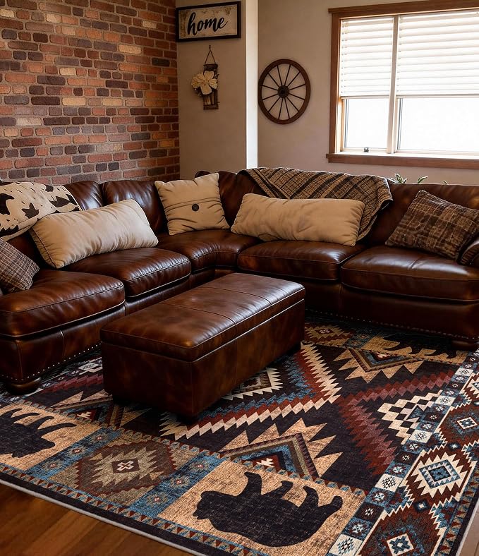 Rustic Cabin Area Rug for Bedroom 6x9, Machine Washable Lodge Bear Rug - Image 4