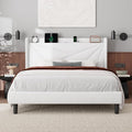 Feonase Full Bed Frame with Charging Station, Velvet Upholstered Platform by FEONASE