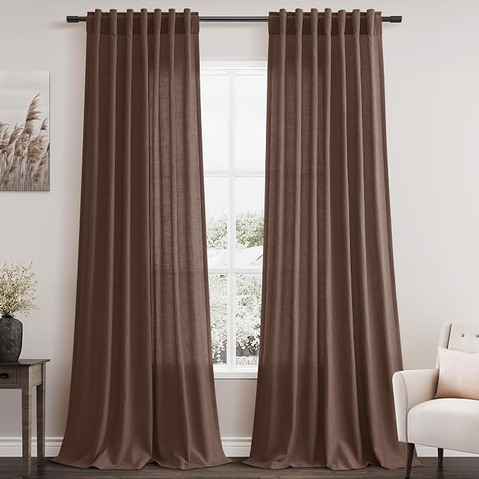 Mocha Mousse Curtains 120 Inches Long 2 Panels Set Back Tab Linen Loop Pocket by Nanspring