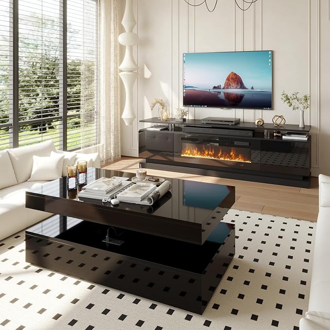 Modern Table Set Includes 70" Fireplace TV Stand & 47" Coffee Table - Image 2