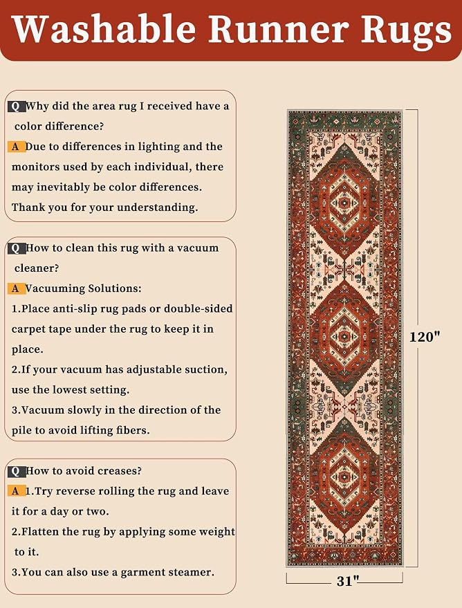 SERISSA 2'6"x10' Washable Non Slip Boho Runner Rug - Image 2