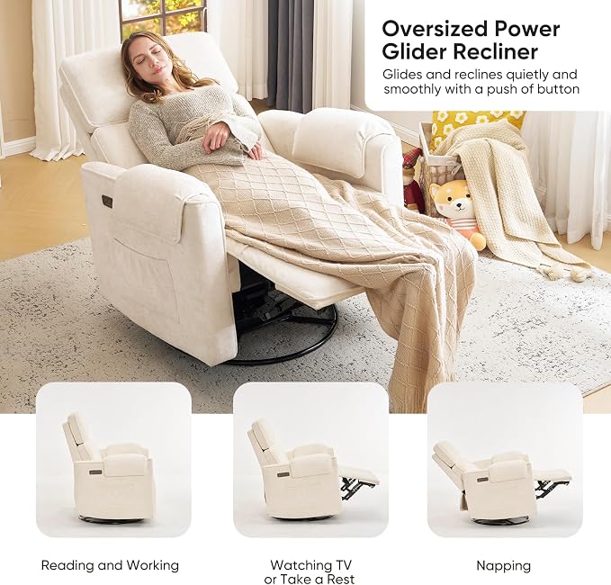 24" Extra Wide Swivel Rocker Recliner Chair - Image 4