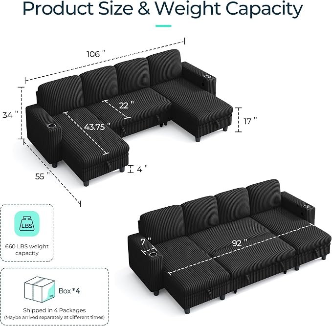 LINSY HOME Sectional Sleeper Sofa Pull Out Couches - Image 2