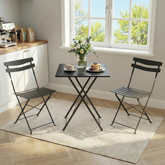 GarveeLife 3 Piece Patio Bistro Set, Folding Patio Bistro Table and Chairs Set - Image 3