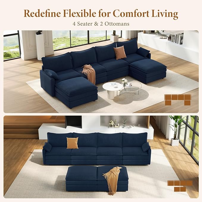 Vesgantti 142" U Shaped Sectional Couch, Comfy Cloud Modular Sectional Sofa - Image 7