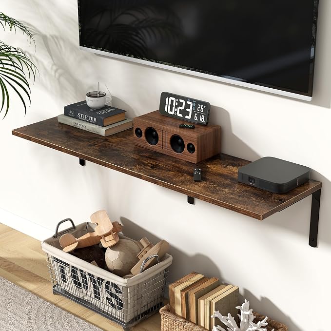 Fun Memories Rustic Brown 12 Inch Deep Floating Shelves Set of 2, Wall Mounted - Image 2