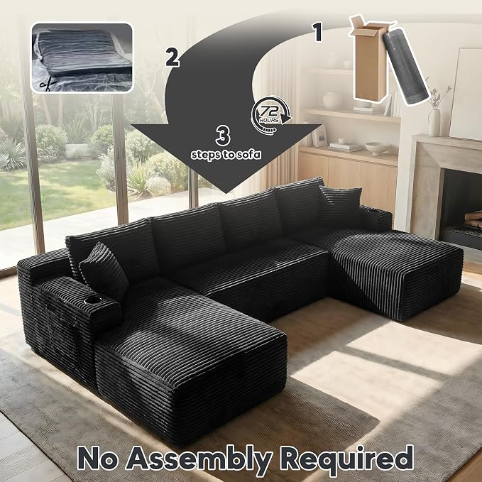 125 Inch Modular Sectional Sofa, Cloud Couch Oversized U Shaped Corduroy Sofa - Image 6