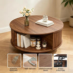 Round Lift Top Coffee Table, Mid Century Modern Fluted Circle Coffee Table - Image 6
