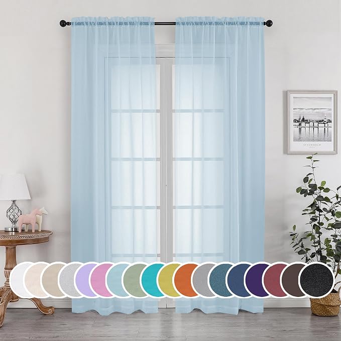 Light Blue Sheer Curtains 84 inches Long by OWENIE