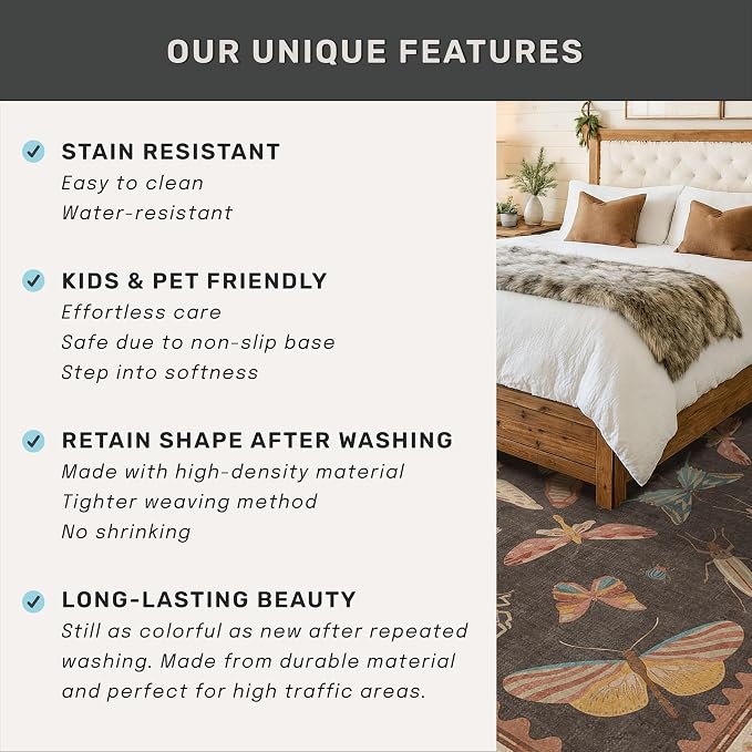 Vintage Insect Moth Runner Rug 3x12, Washable Non Slip Carpet - Image 6