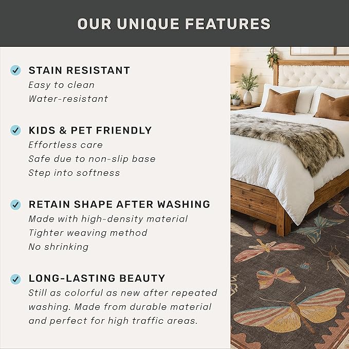 Boho Brown Farmhouse Rug 3x4, Soft Low Pile Entryway Carpet - Image 7