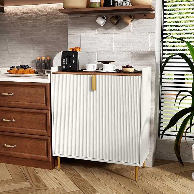 ARTPOWER Wine Bar Cabinet with Fluted Texture, Modern Coffee Cabinet with Wine - Image 4