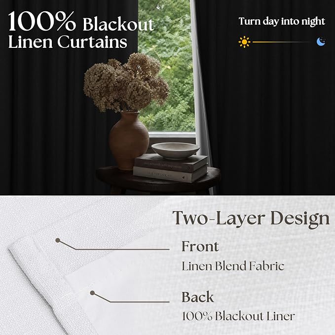 Snow White Pleated Linen 100% Blackout Curtains 86 Inches Long | Pinch Pleat - Image 2
