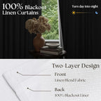 Snow White Pleated Linen 100% Blackout Curtains 100 Inches Long | Pinch Pleat - Image 2