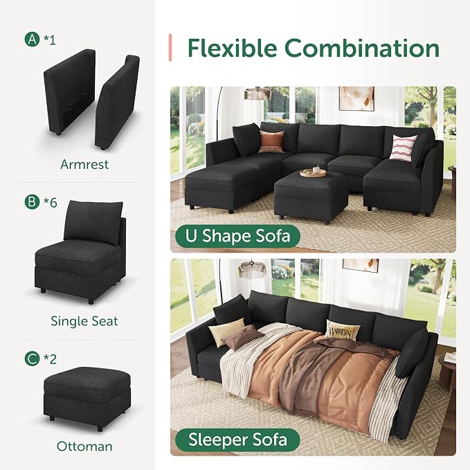 HONBAY Modular Sofa Sectional Sleeper Couch - Image 4