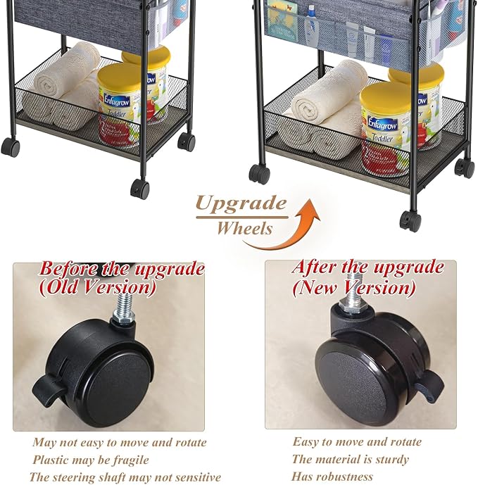 3-Tier Baby Diaper Caddy Organizer and Storage Cart, Mobile Metal Utility Cart - Image 4