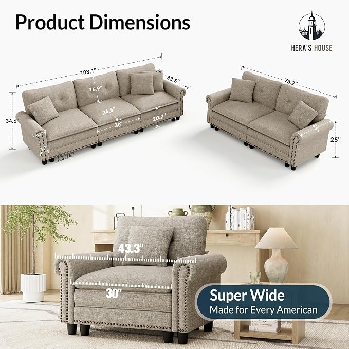 HERA'S HOUSE 2 Pieces Modular Sectional Sofa Sets, Oversized Couch Set - Image 9