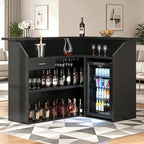 L-Shaped Home Bar Unit with Power Outlet, 4-Tier Corner Liquor Bar Cabinet with by SAHISTCT