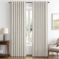 MIULEE 100% Blackout Linen Curtains 42 x 72 Inch Cream White 2 Panels | Thermal by MIULEE