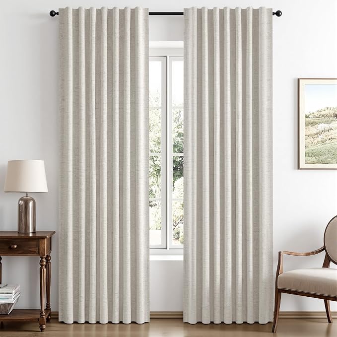 MIULEE 100% Blackout Linen Curtains 42 x 84 Inch Cream White 2 Panels | Thermal by MIULEE