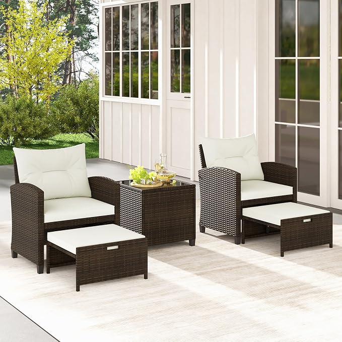 Tangkula 5 Pieces Patio Conversation Set, PE Wicker Outdoor Furniture Set - Image 2