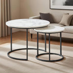 Round Nesting Coffee Table Set of 2, Modern Marble Pattern Wooden Nesting Tables - Image 4