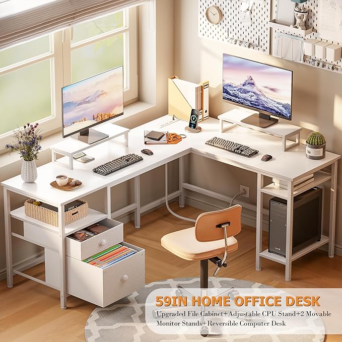 Furologee White 59” L Shaped Desk - Image 4