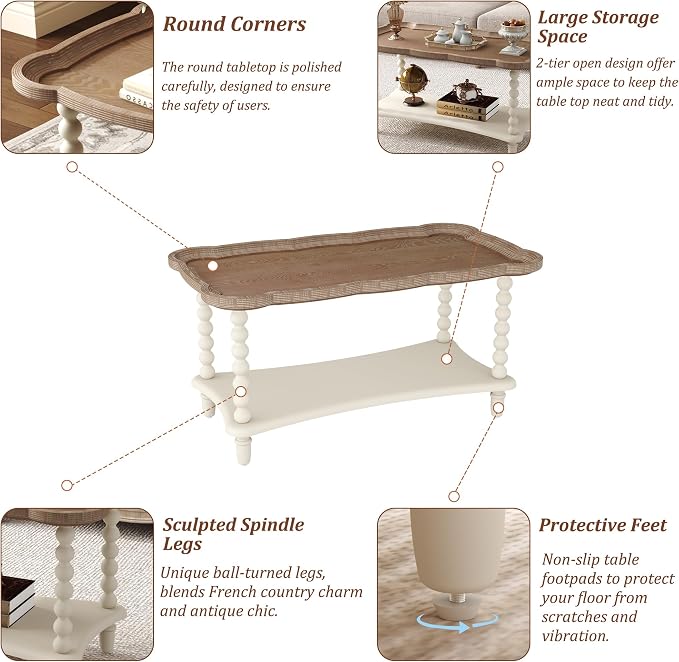 Function Home Farmhouse Coffee Table, 2-Tier Center Table - Image 8